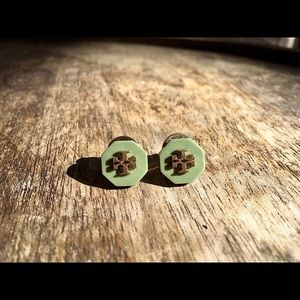 Tory Burch Gold and Green Stud Earrings
